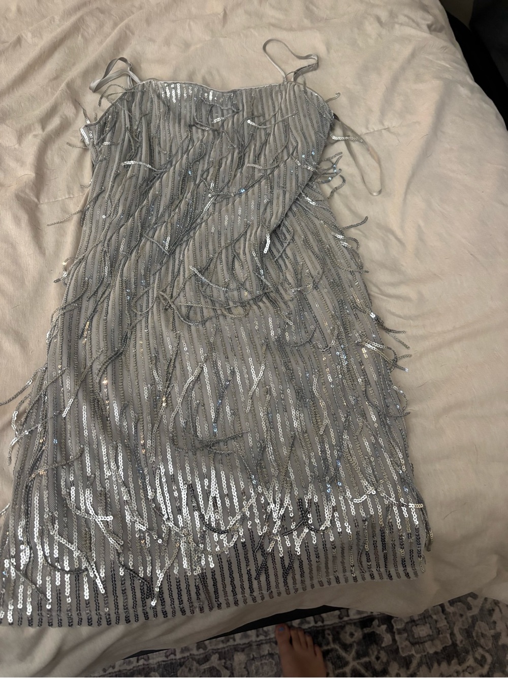 Trixxi Silver Sequin Fringe Mini Dress
